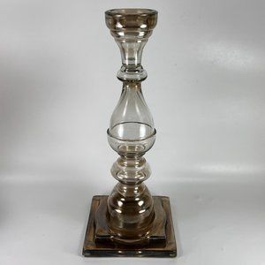 Antique Imperial Glass Single Candlestick Large 12" Smoky Glass Square Base 20s